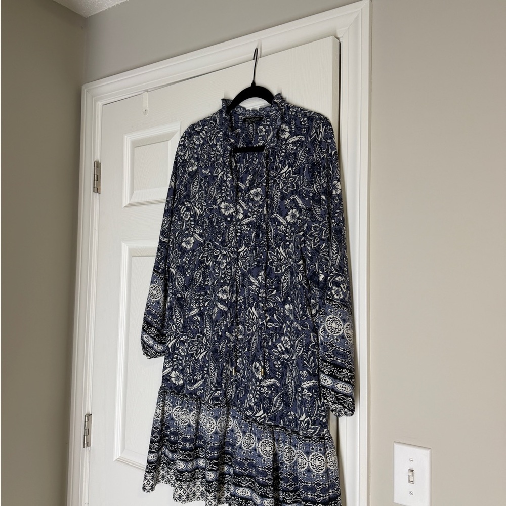 Rachel Zoe Navy and White Long Sleeve Printed Dress